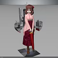 Anime Female Character in Traditional Kimono With Warship Inspired Mechanical Back Appendages and Red Umbrella