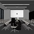 Modern Conference Room Interior Design With Large Projector Screen Long Table And Comfortable Chairs