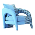 Modern Brown Leather Leisure Chair with Curved Armrests and Patterned Cushion