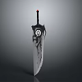 Ornate Decorative Sword With Black Hilt Red Tip And Eye Symbol Design