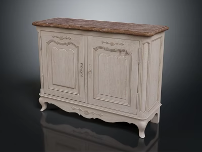Vintage French Console Sideboard With White Painted Finish Marble Top Carved Details And Curved Legs 3d model