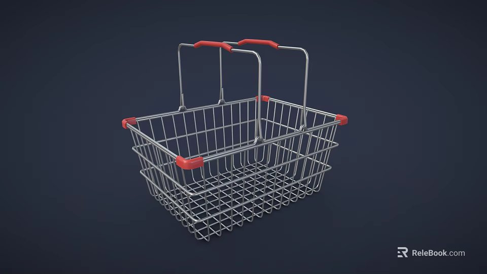 Wire Shopping Basket With Red Handles And Sturdy Metal Frame Practical Design 3d model 