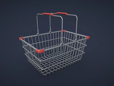 Wire Shopping Basket With Red Handles And Sturdy Metal Frame Practical Design 3d model