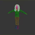 Game Movie Character Curly Long Hair Black Jacket Pants Boots Arms Outstretched Gray Background