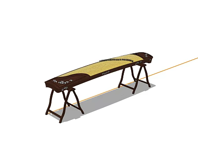 Traditional Chinese Guzheng Musical Instrument with Wooden Frame and Stringed Design 3d model