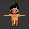 Cute Cartoon Character With Black Bun Hairstyle Golden Necklace Red Shorts And Outstretched Arms