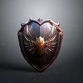 Ornate Medieval Shield with Bronze Accents Dark Metal Spiked Edges and Decorative Engravings