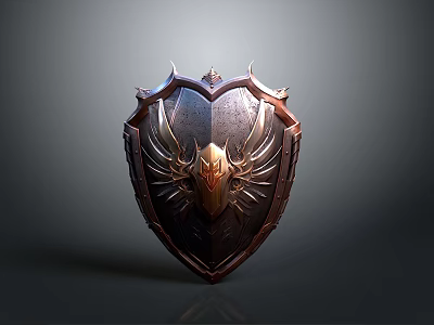 Ornate Medieval Shield with Bronze Accents Dark Metal Spiked Edges and Decorative Engravings 3d model