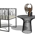 Modern Leisure Chair With Black Metal Frame White Cushion And Marble Top Side Table