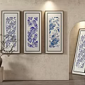 Four Blue and White Abstract Paintings For Decorative Interior Wall 3d model