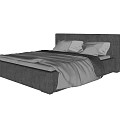 Modern Double Bed with Gray Upholstered Headboard and White Bedding 3d model