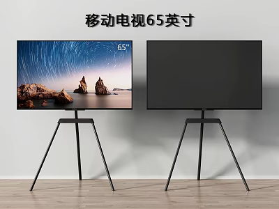 65 Inch Portable TV with Tripod Stand Displaying Scenic Landscape Screen 3d model
