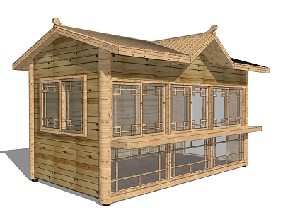 Traditional Two Story Wooden House With Classic Roof Balcony And Glass Windows 3d model