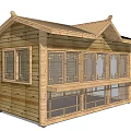 Traditional Two Story Wooden House With Classic Roof Balcony And Glass Windows