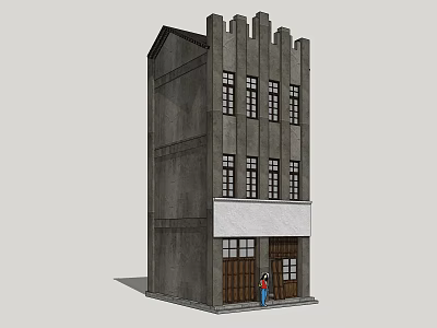 Retro Style Commercial Complex With Multi Storey Facade Windows And Entrance 3d model