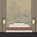New Chinese Style Sofa Background Wall Sofa Background Wall Floor Lamp Hanging Picture 3d model