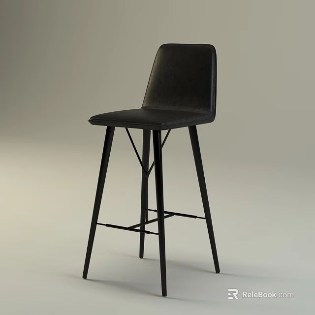 Sleek Modern Black Bar Stool With Backrest And Sturdy Metal Frame Design 3d model