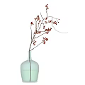 Green Glass Vase With Red Berries Branches On Light Colored Background 3d model
