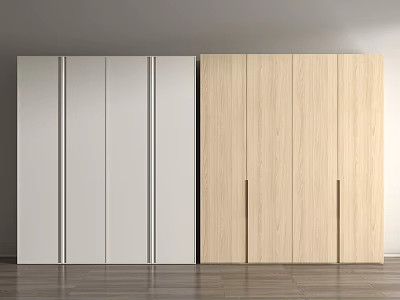 Modern White And Light Wooden Wardrobes With Sliding Doors For Home Storage 3d model
