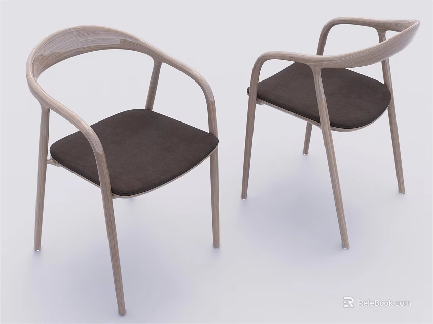 Modern Dining Chairs with Wooden Frame and Dark Fabric Seats in Simple Design 3d model 