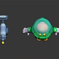 Game And Movie Character Cartoon Style With Green Hat Goggles Pink Green Outfit And Weapon