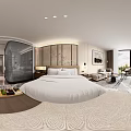 Modern Hotel Guest Room Interior With Wooden Wall Paneling TV Shelves Wardrobe And Wine Cabinet