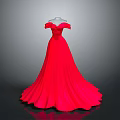 Red Off The Shoulder Formal Evening Gown With Full Flowy Train Skirt