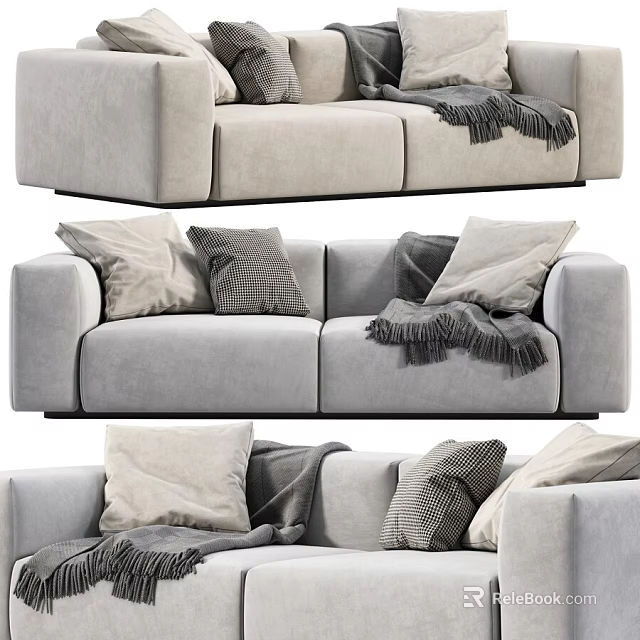 Modern Light Gray Two Seater Sofa With Decorative Pillows And Throw Blanket 3d model