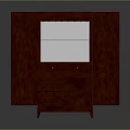 Dark Red Wooden Storage Cabinet With Glass Panel Multiple Shelves And Wine Rack