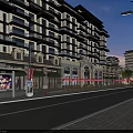 Modern Urban Commercial Street With Multi Story Buildings Shops And Outdoor Seating