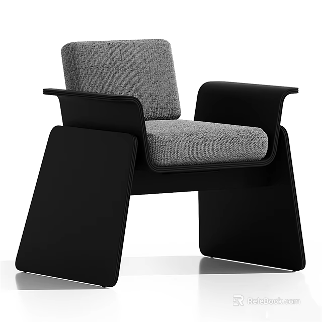 Modern Single Sofa With Gray Fabric Cushion And Black Sleek Frame Design 3d model 