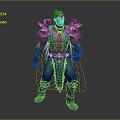 Fantasy Warrior Character With Red Skin White Hair And Blue Armor Costume Design