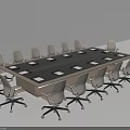 Large Conference Table With White Office Chairs And Black Panel For Meeting Room