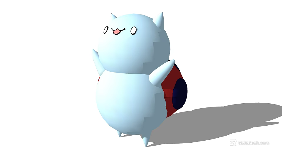 Plush Doll With White Round Chubby Shape Small Horns Blush Smile And Red Blue Back 3d model 