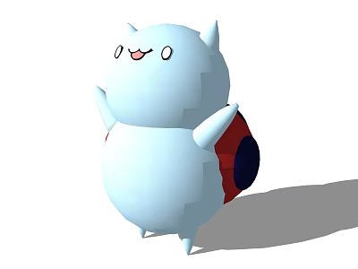 Plush Doll With White Round Chubby Shape Small Horns Blush Smile And Red Blue Back 3d model