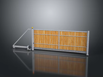 Metal Frame Gate Structure With Wooden Panels And Support Bracket For Outdoor Entrance 3d model