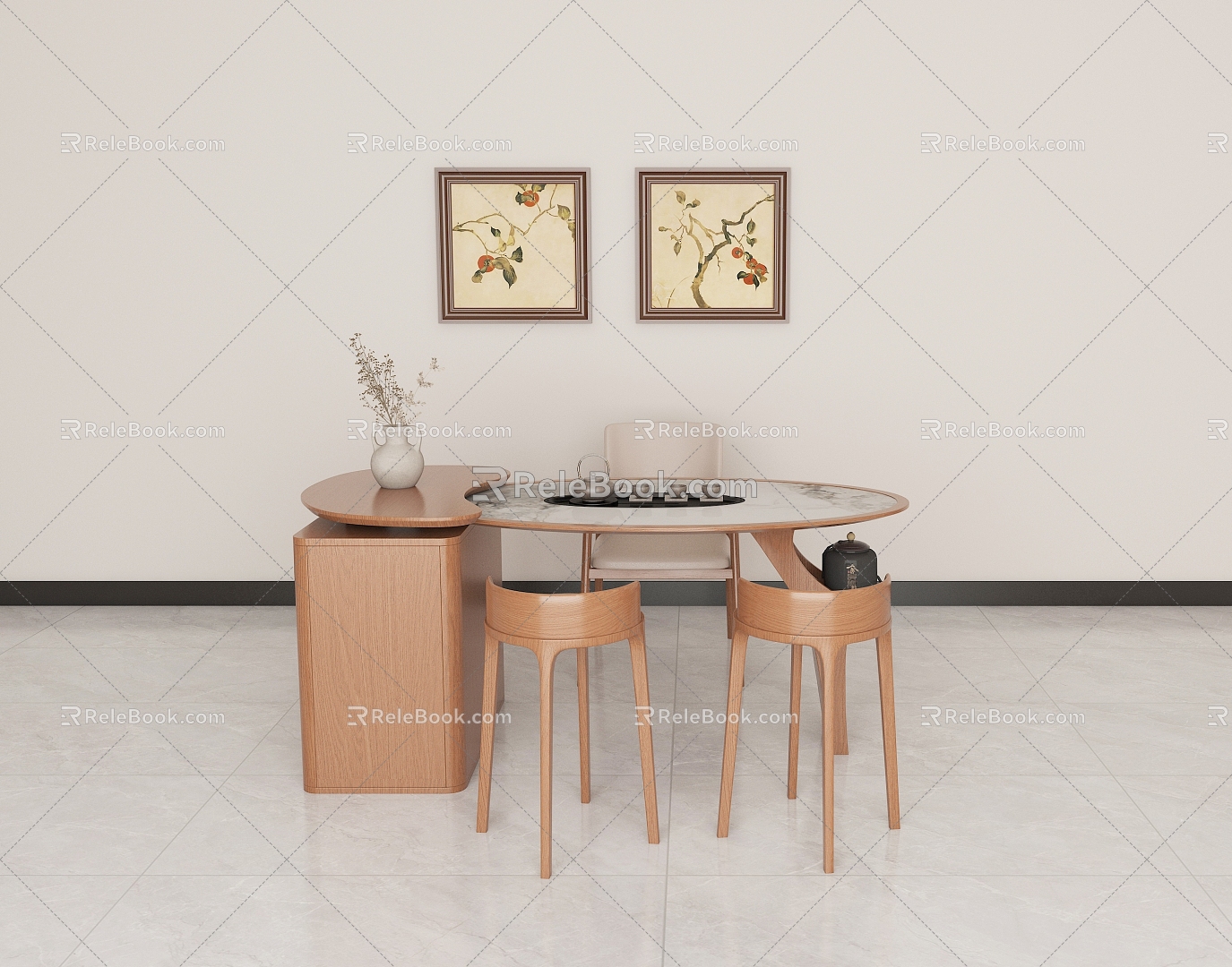 Modern Middle Ancient Style Tea Table and Chair Combination 3d model