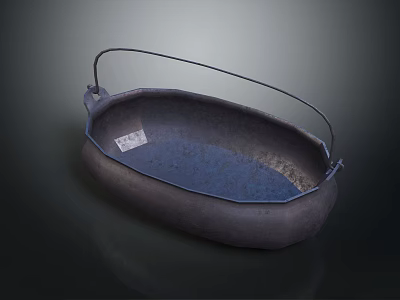 Practical Metal Cooking Pot With Long Handle Oval Shape Blue Interior 3d model