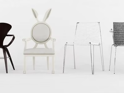Modern Leisure Chair Collection With Unique Rabbit Ear Shape Transparent Acrylic And Woven Textures 3d model