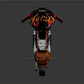 Custom Motorcycle With Flame Design Black Red Vintage Detailed Engine Seat Headlight