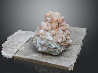 Natural Stone Cluster Placed On Rustic Wooden Plank Surface 3d model