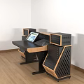 Modern Office Desk With Computer Monitor Keyboard And Filing Cabinets