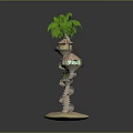 Spiral Multi Level Building Model with Palm Tree Top Circular Base Spiral Stairs and Windows
