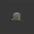 Weathered Concrete Block With Moss Covered Surface And Gravel Dirt Base