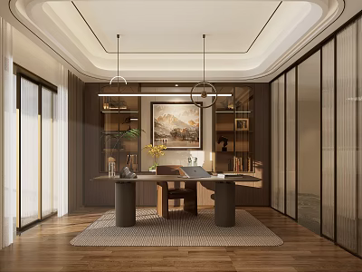 Study Studio New Chinese Style Study Desk Bookcase 3d model