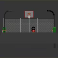Mini Basketball Court Design With Hoop Benches Street Lamps And Trash Cans