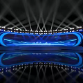 Futuristic Stage With Blue Lighting And Reflection Effects