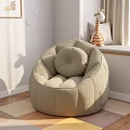 Beige Cozy Bean Bag Chair With Round Cushion In Indoor Living Room