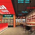 Cozy Grilled Skewers Restaurant With Red Counter Wooden Walls Open Order Area And Dining Tables