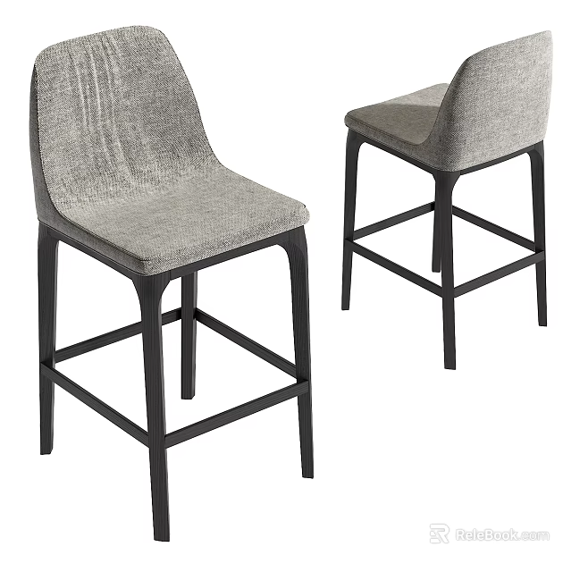 Modern Grey Fabric Bar Stools With Black Metal Frame And Ergonomic Design 3d model 